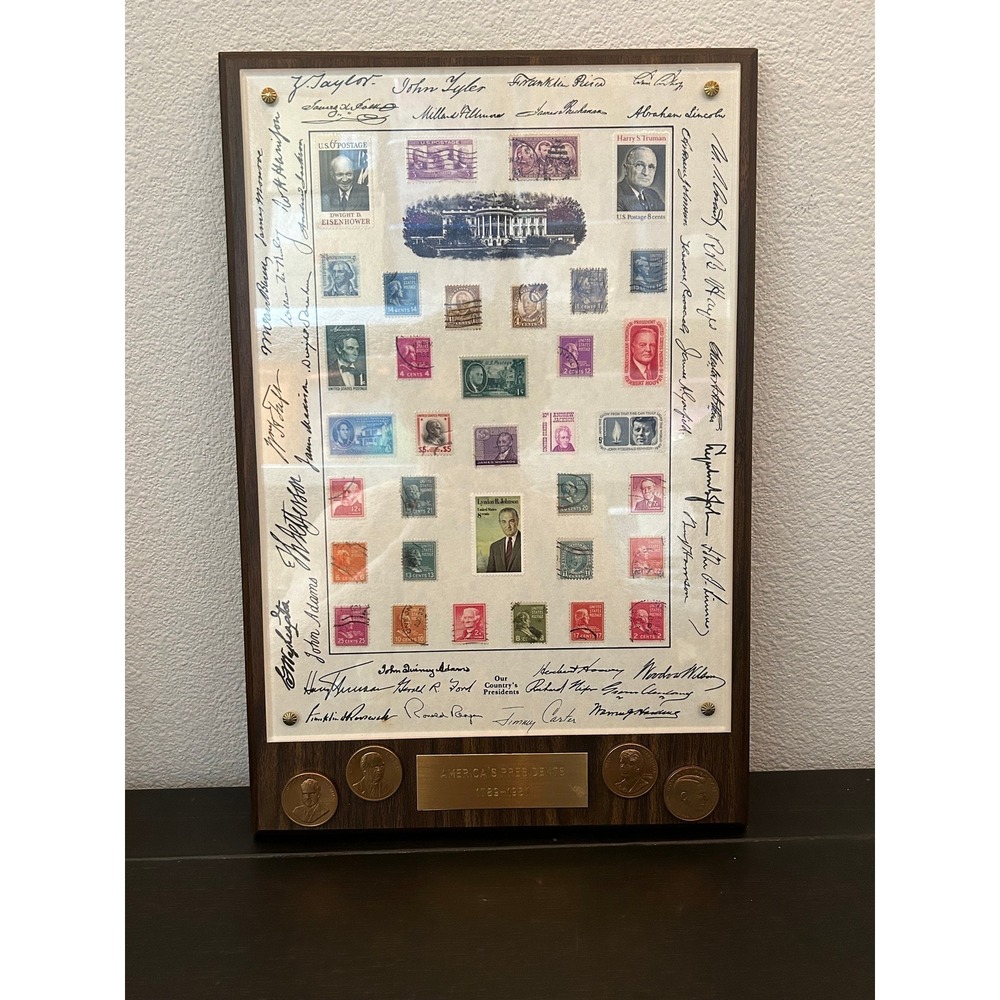 Americas Presidents 1789-1987 Stamp Plaque Americana Enterprises Virginia Wood